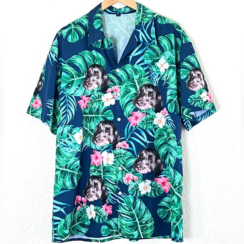 Like new tropical dog Hawaiian print button down short sleeve shirt size…